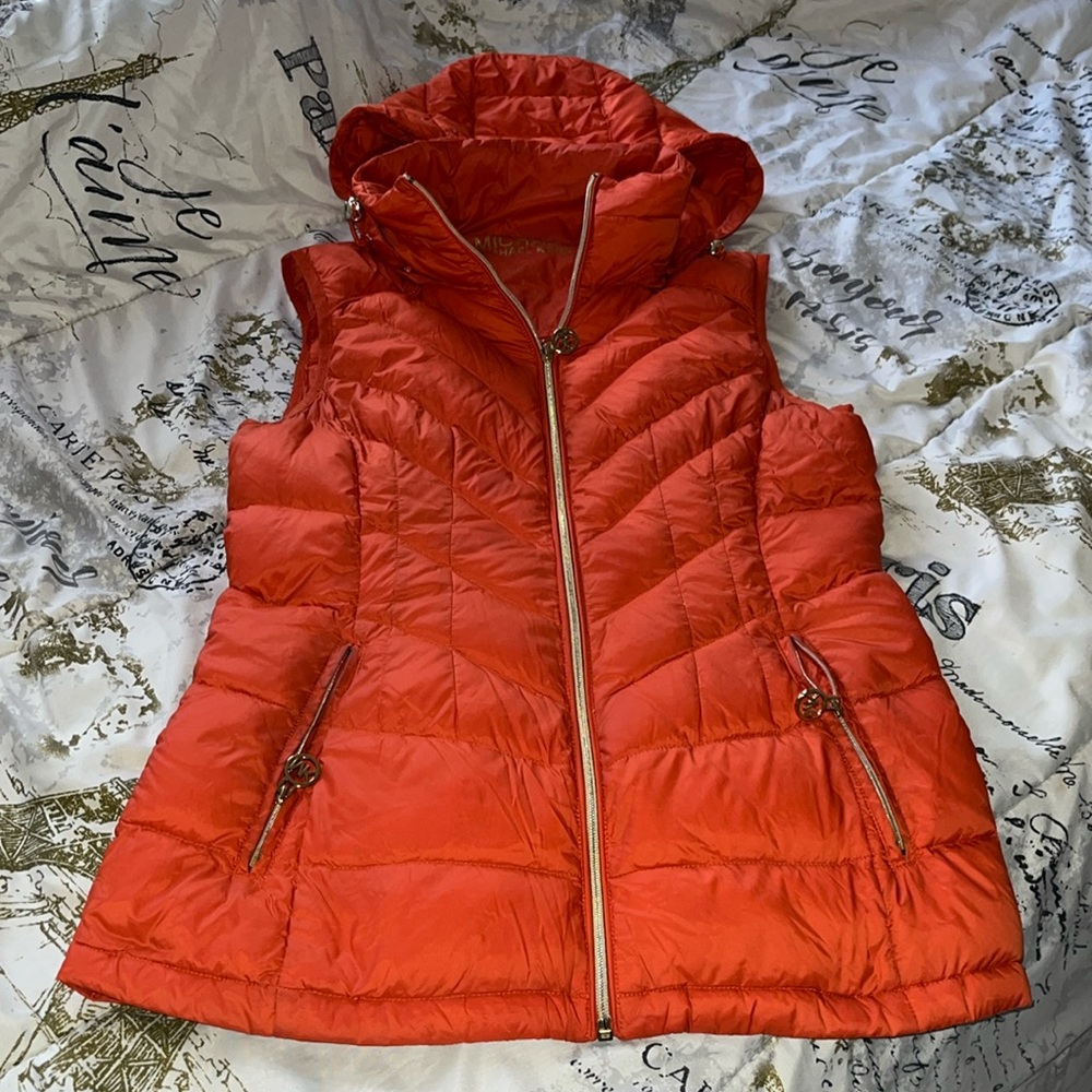 Michael Kors down vest, UGC, no rips, working zippers.